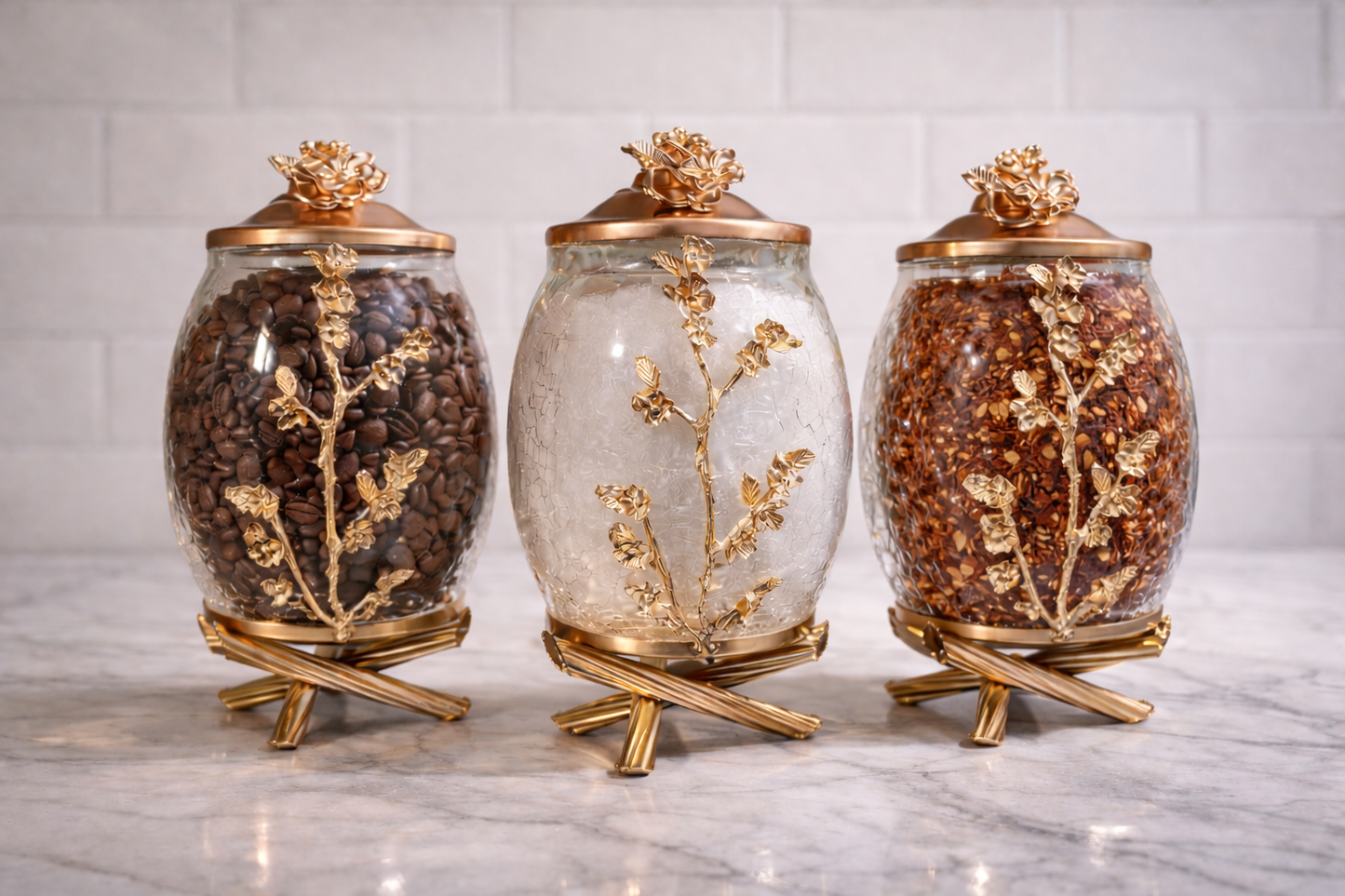 Luxury Gold Canister Set | 3 Piece Kitchen Storage Jar Set