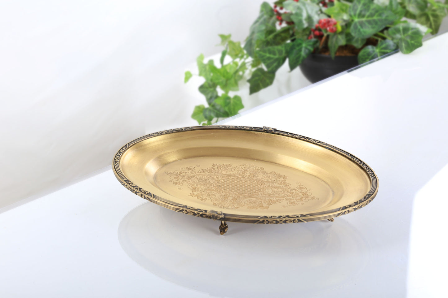 Antique Footed Serving Tray | Oval Decorative Platter