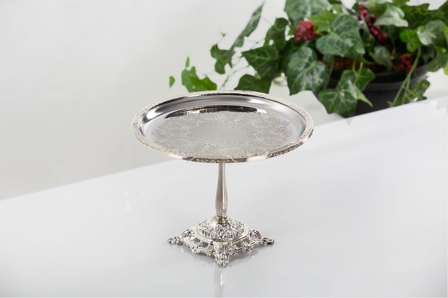 Antique Pedestal Dessert Stand | Vintage Metal Cake Display Tray