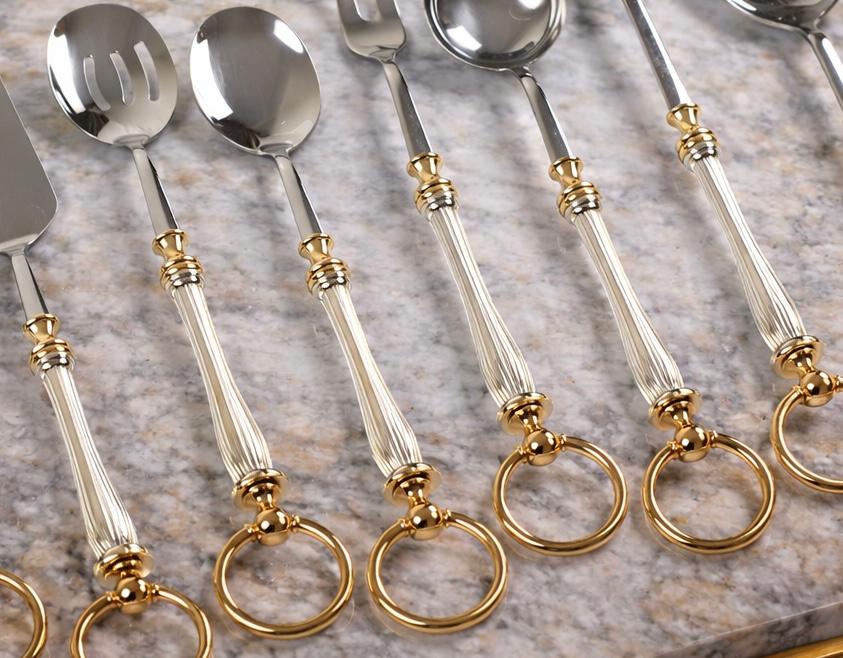 5 Piece Premium Serving Utensil Set with Decorative Ring Handles