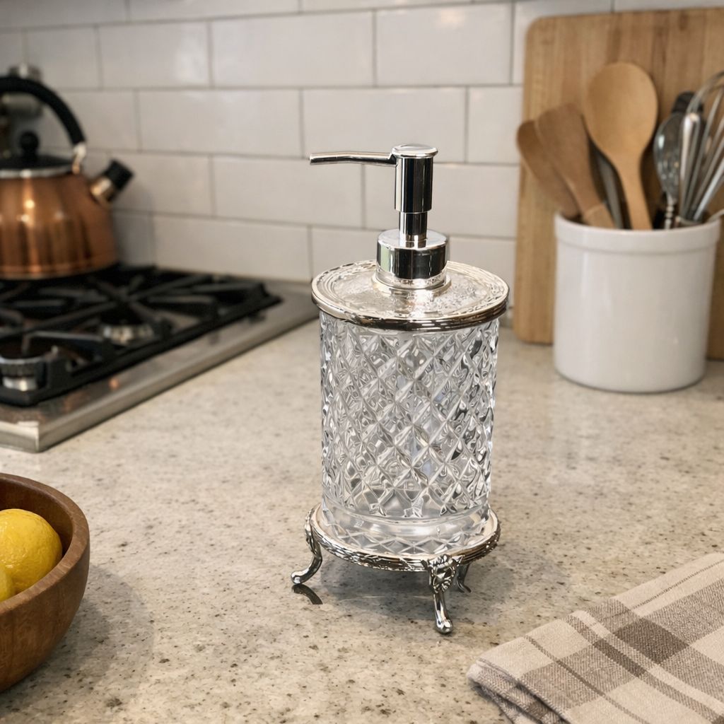 Antique Crystal Glass Soap Dispenser - Premium Diamond Cut Design for Kitchen & Bathroom