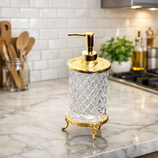 Crystal Glass Soap Dispenser - Premium Diamond Cut Design for Kitchen & Bathroom
