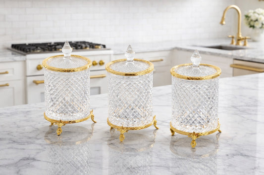 Premium Crystal Glass Canister Set | 3 Piece Kitchen Storage Jars