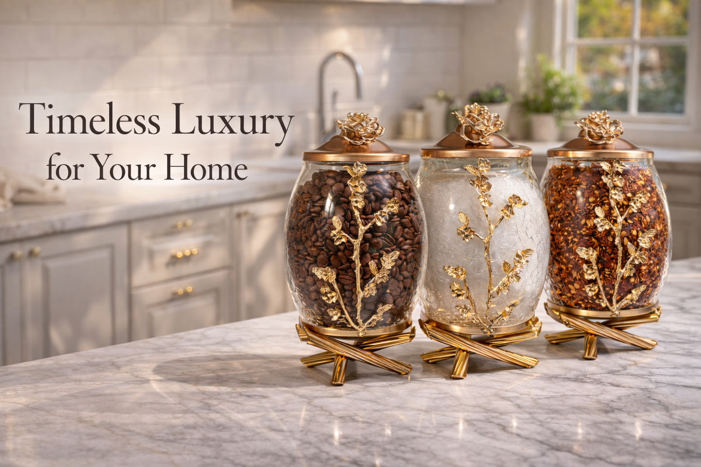 Luxury Gold Canister Set | 3 Piece Kitchen Storage Jar Set