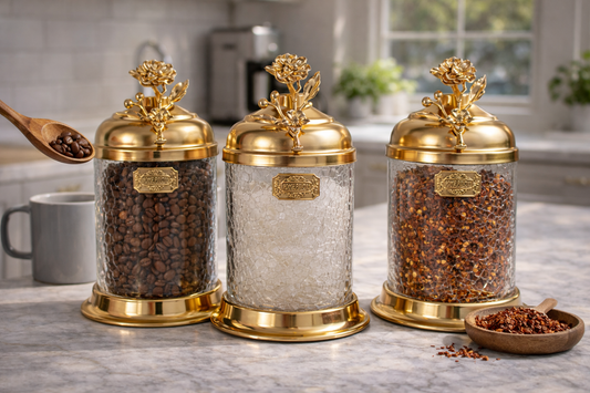 Luxury Gold Canister Set | 3 Piece Kitchen Storage Jar Set
