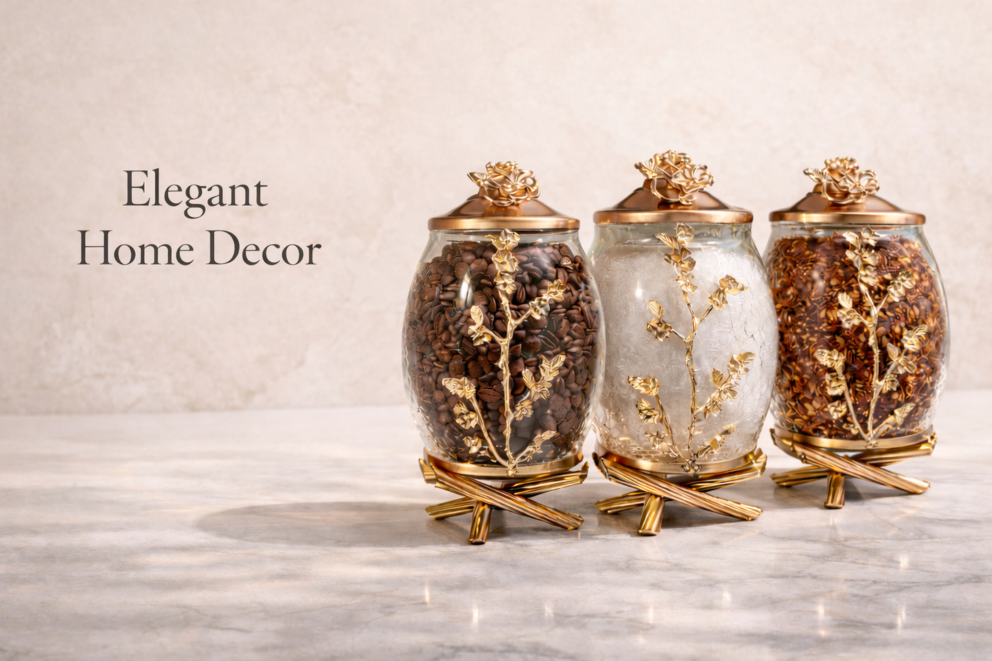 Luxury Gold Canister Set | 3 Piece Kitchen Storage Jar Set