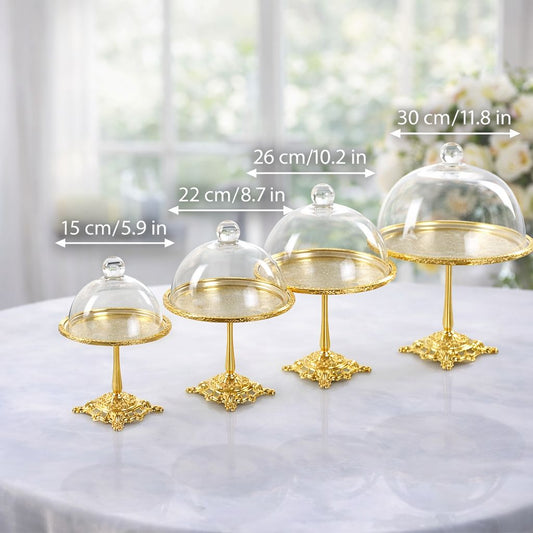 Gold Pedestal Dessert Stand with Glass Dome | Gold, Silver & Antique Finish