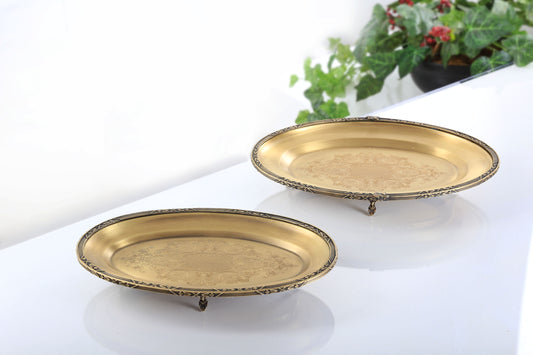 Antique Footed Serving Tray | Oval Decorative Platter