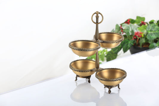 Antique Quadruple Candy Dish with Handle | Pedestal Serving Bowl