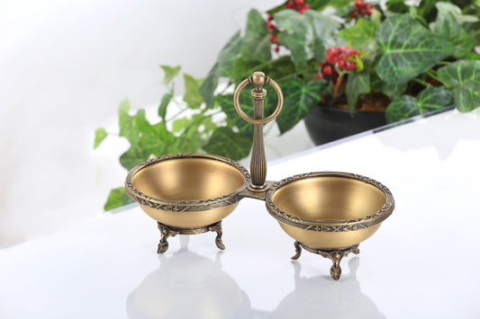Double Candy Dish with Handle | Antique Footed Serving Bowl