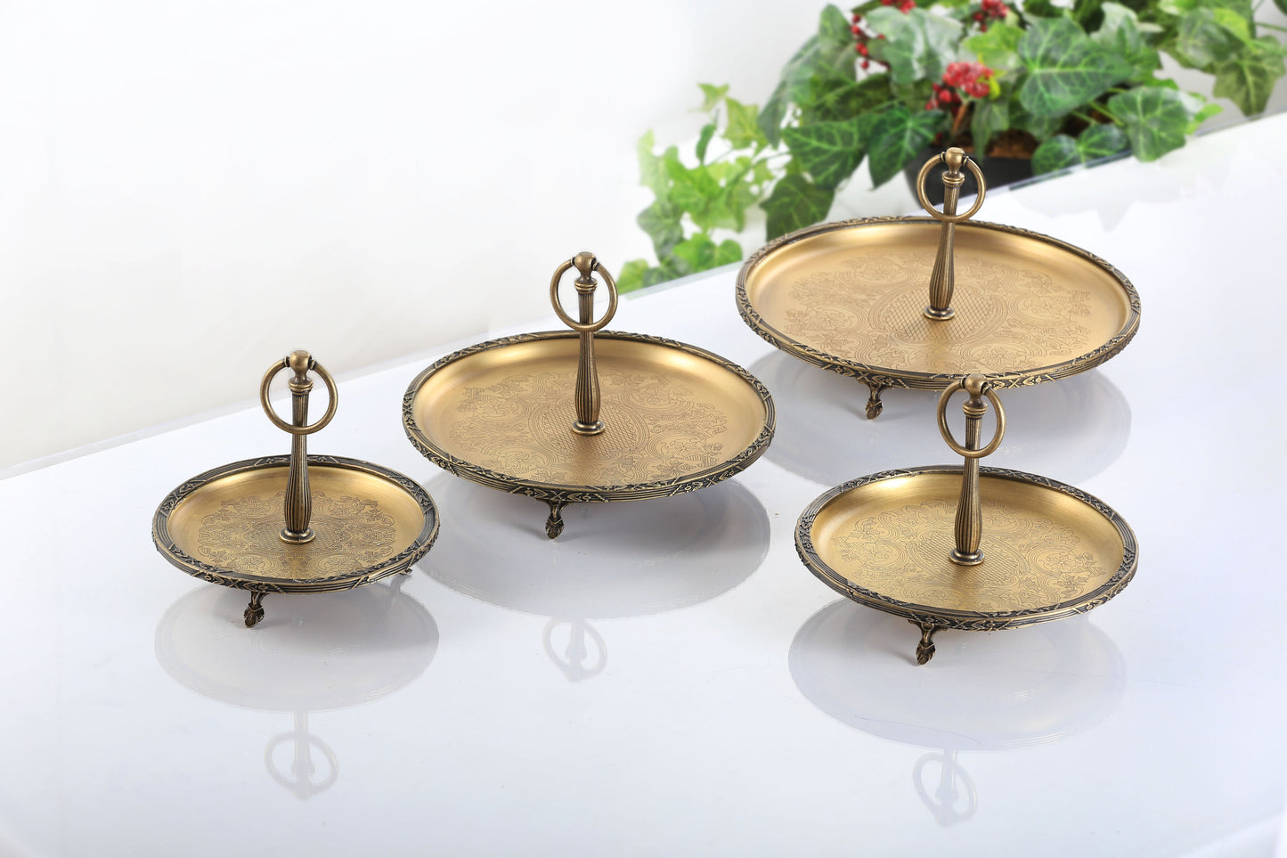 Silver Serving Tray with Handle | Vintage Round Dessert & Tea Tray