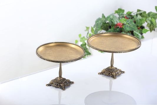Antique Pedestal Dessert Stand | Vintage Metal Cake Display Tray