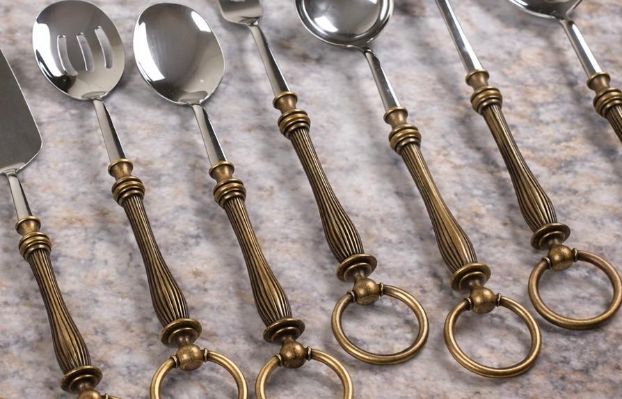 5 Piece Premium Serving Utensil Set with Decorative Ring Handles