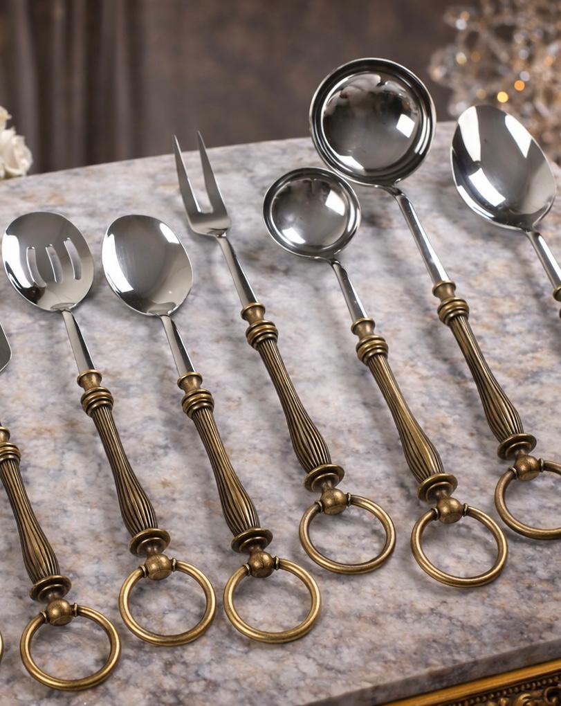 5 Piece Premium Serving Utensil Set with Decorative Ring Handles