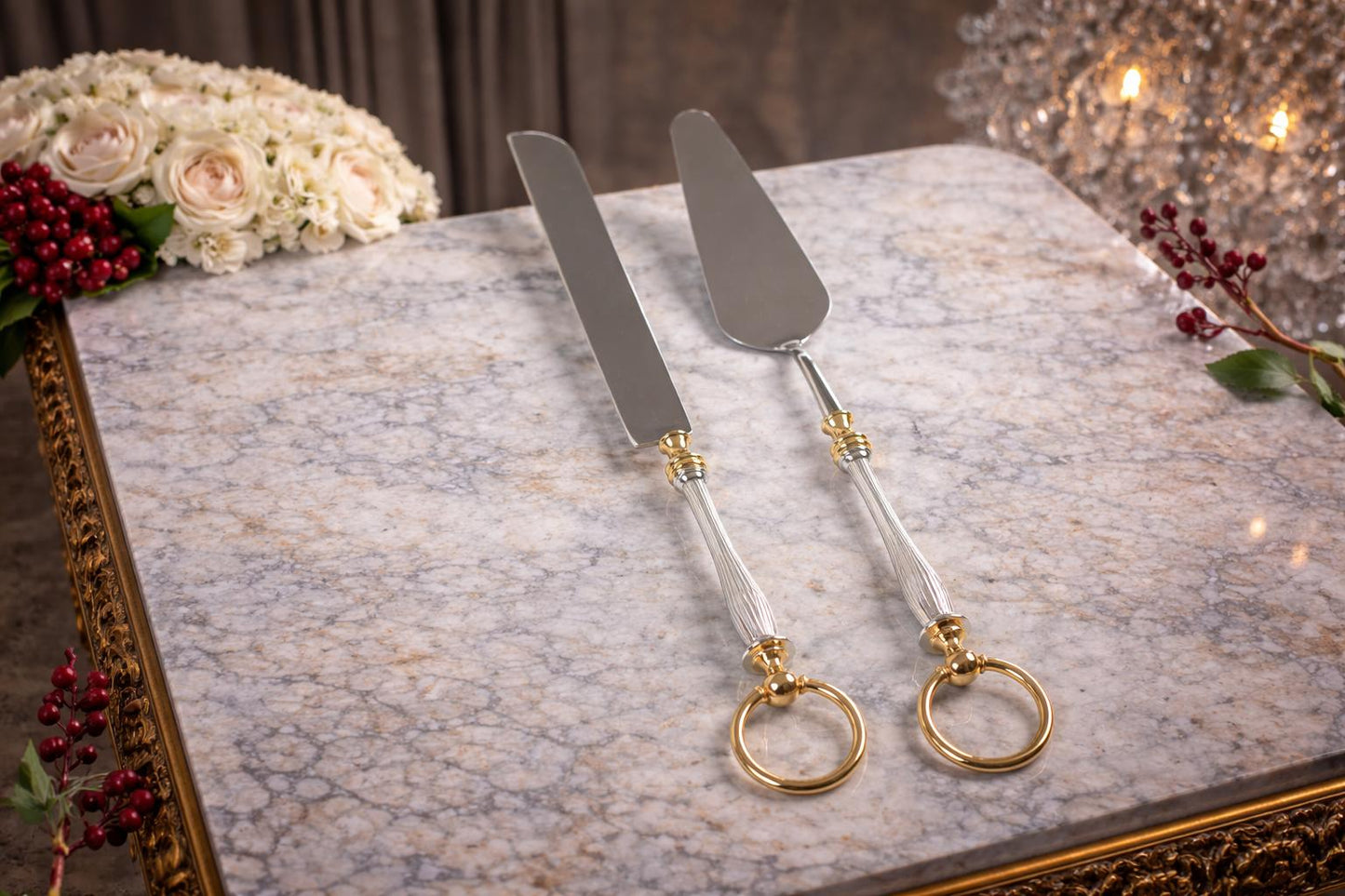 5 Piece Premium Serving Utensil Set with Decorative Ring Handles