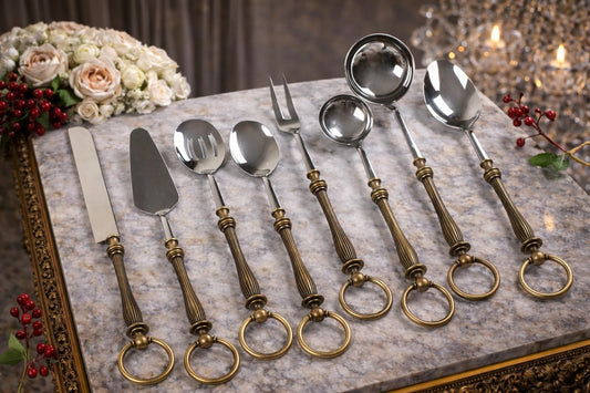 Premium Serving Utensil Set with Decorative Ring Handles