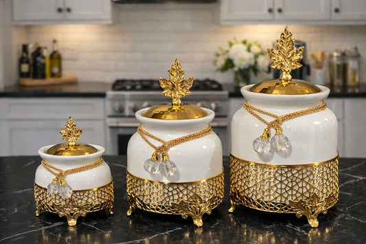 Elegant 3 Piece Gold Kitchen Canister Set  Durable & Stylish Storage for Coffee, Tea, and More
