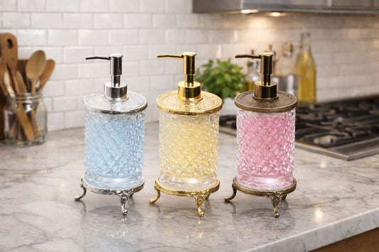 Crystal Glass Soap Dispenser - Premium Diamond Cut Design for Kitchen & Bathroom