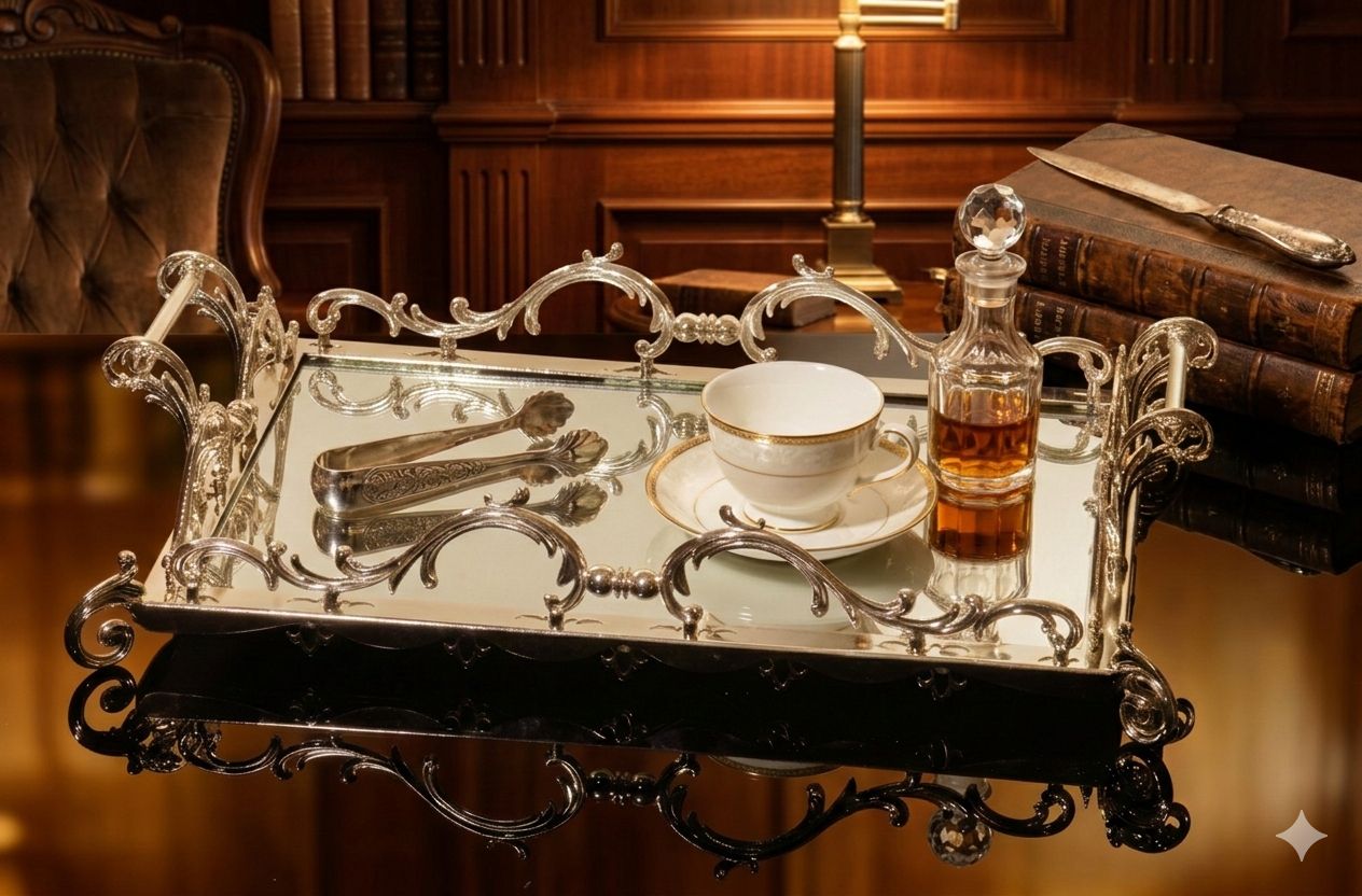 Large Luxury Mirrored Serving Tray - Premium Vanity Organizer for Perfume, Jewelry & Makeup