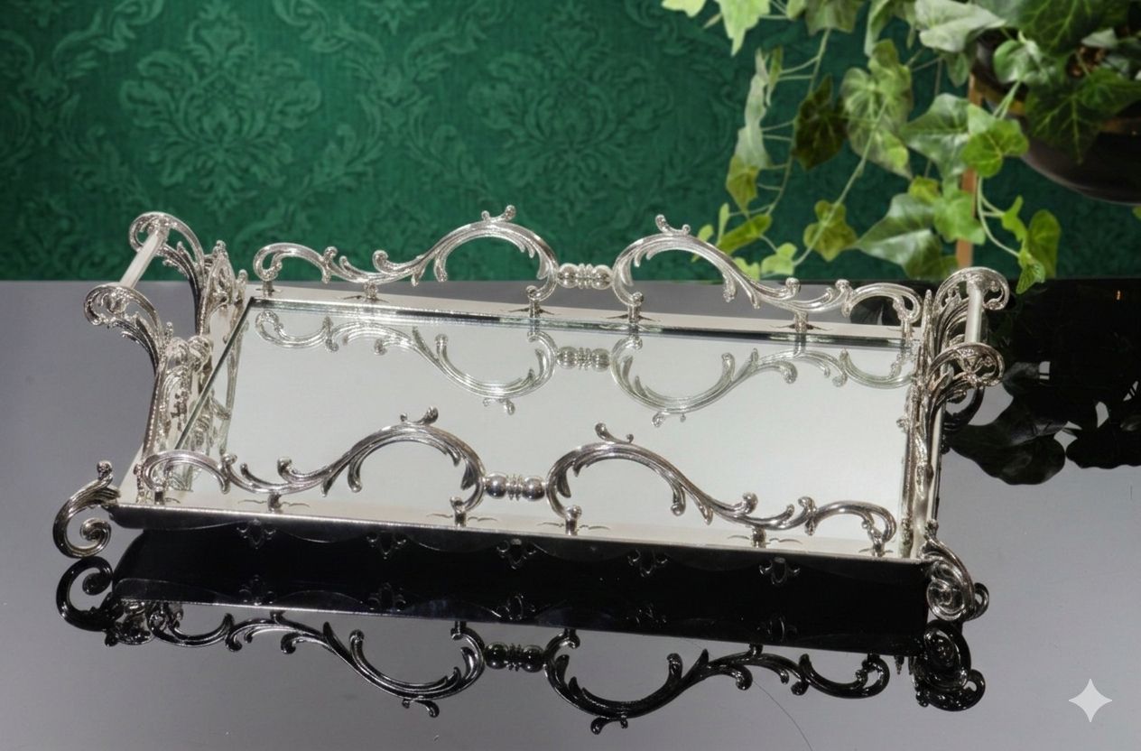 Large Luxury Mirrored Serving Tray - Premium Vanity Organizer for Perfume, Jewelry & Makeup