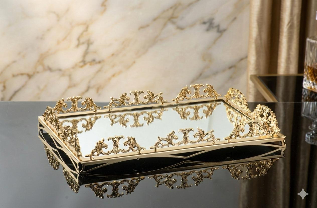Large Mirrored Antique Vanity Tray - Decorative Serving Tray for Perfume, Jewelry & Makeup Organizer