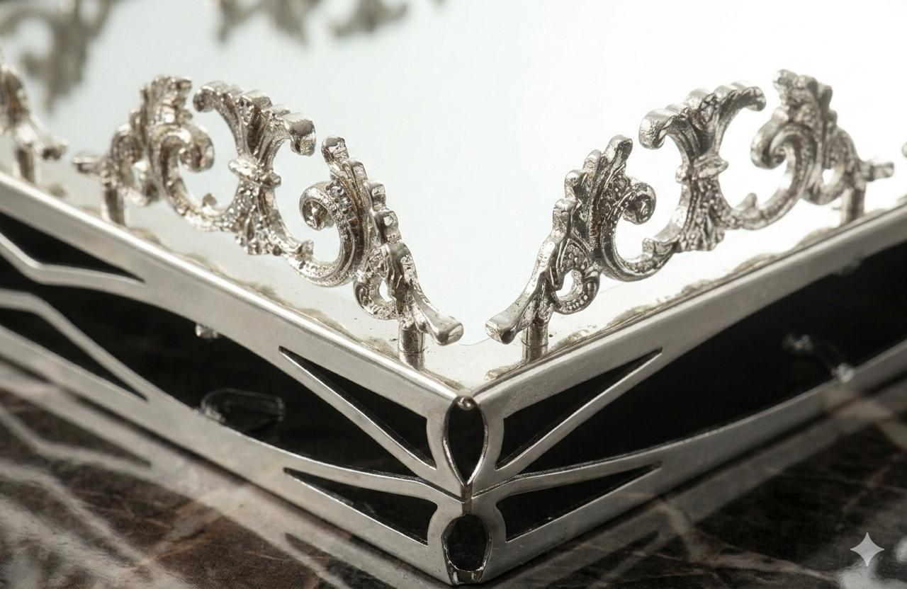Large Mirrored Antique Vanity Tray - Decorative Serving Tray for Perfume, Jewelry & Makeup Organizer