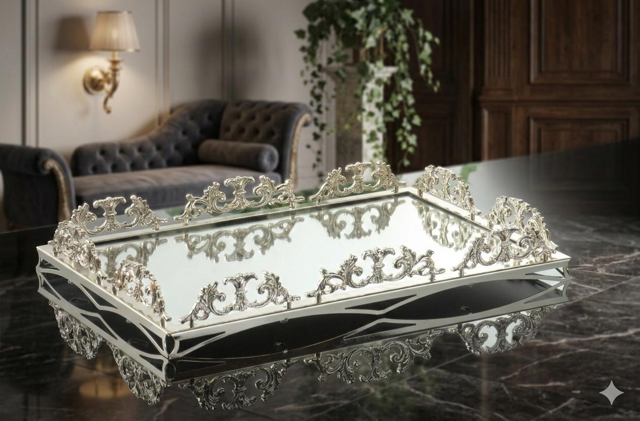 Large Mirrored Antique Vanity Tray - Decorative Serving Tray for Perfume, Jewelry & Makeup Organizer