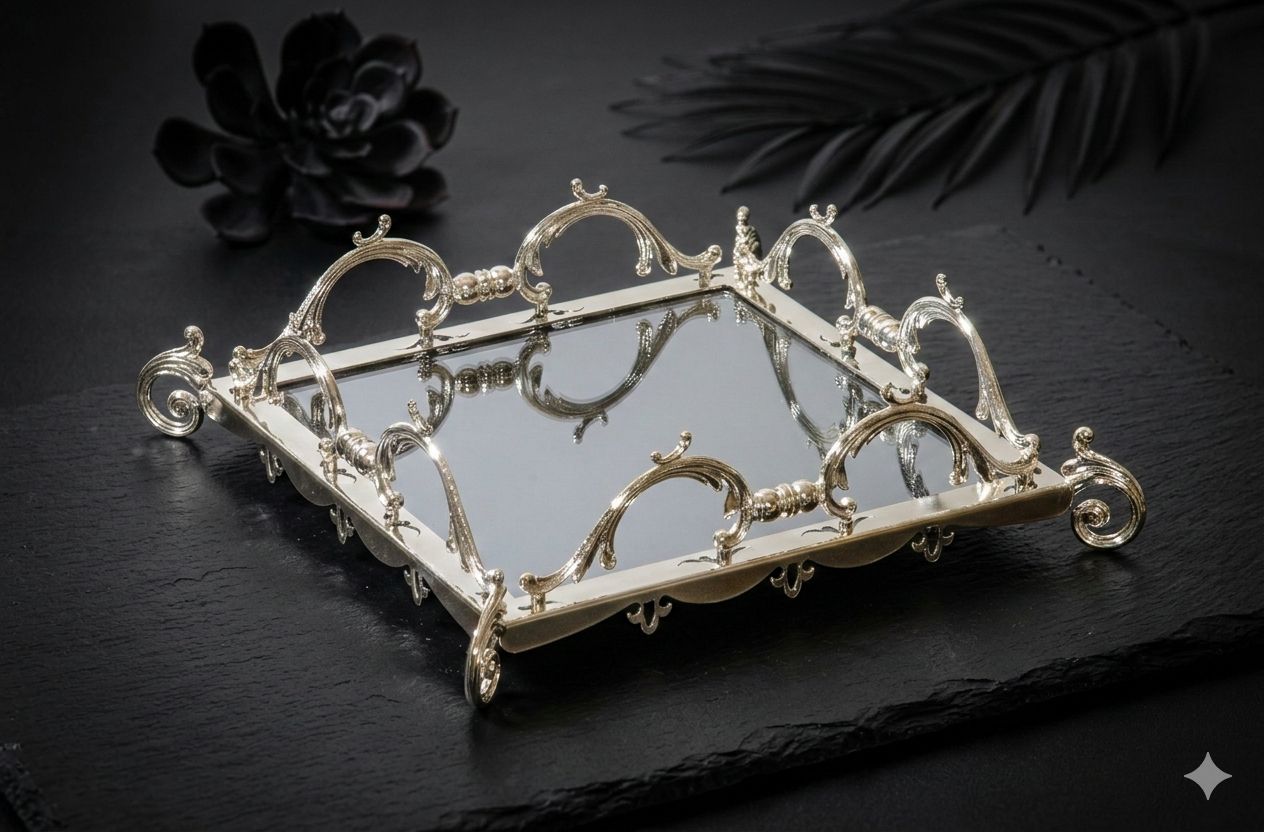 Square Mirrored Gold Vanity Tray - Decorative Serving Tray for Perfume, Jewelry & Makeup Organizer