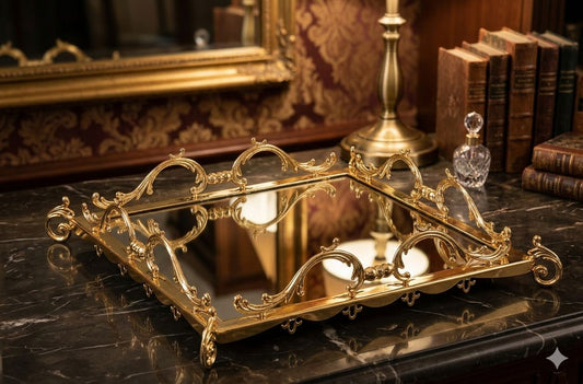 Square Mirrored Gold Vanity Tray - Decorative Serving Tray for Perfume, Jewelry & Makeup Organizer