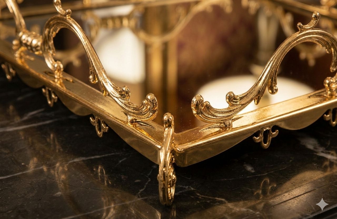 Square Mirrored Gold Vanity Tray - Decorative Serving Tray for Perfume, Jewelry & Makeup Organizer