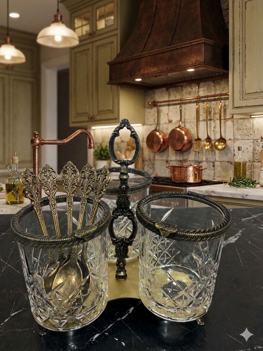 Crystal Glass Spoon Holder | Elegant Kitchen Utensil Organizer & Bathroom Toothbrush Holder